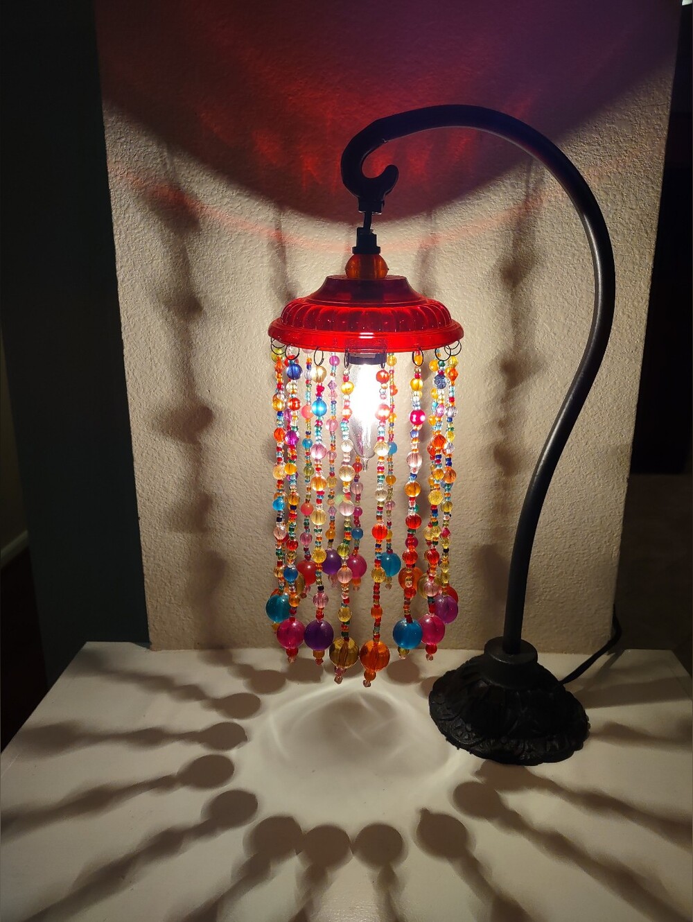Vintage Retro Hippie Boho Multicolor Beaded Metal Gooseneck Lamp